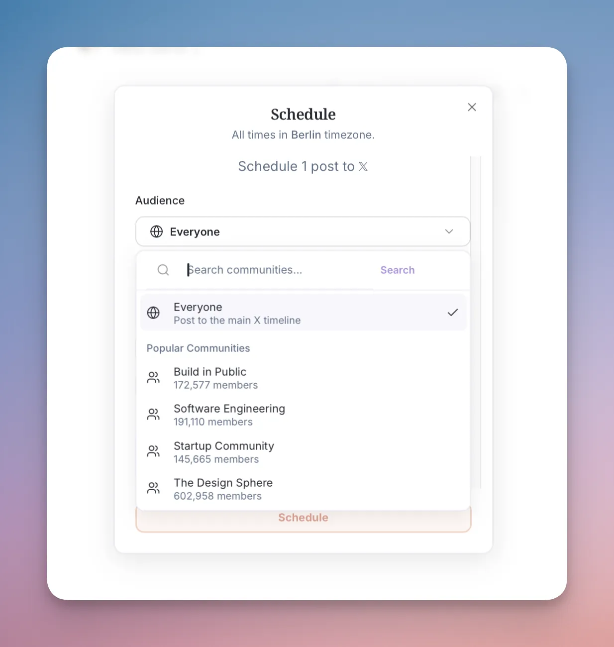 Scheduling a post to X Communities